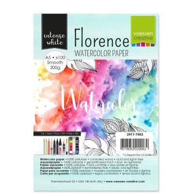 Vaessen Creative Florence 2911-1003 Aquarelpapier A4 in ivoorwit, van 300 g/ m² gestructureerd papier, 100 vellen voor aquarelschilderen, handbelettering en penseellettering, stuk