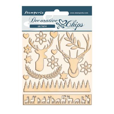 Stamperia Pink Christmas Decorative Chips - Deer