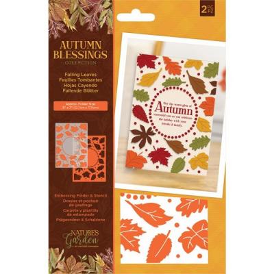 Crafter's Companion Autumn Blessings Embossingfolder and Stencil - Falling Leaves