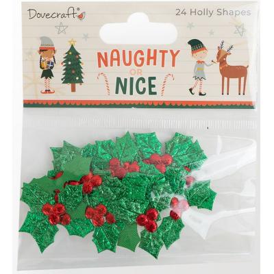 Dovecraft Naughty Or Nice Embellishments - Holly Shapes