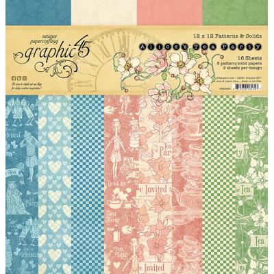 Graphic 45 Alice's Tea Party Designpapier - Patterns & Solids Paper Pad