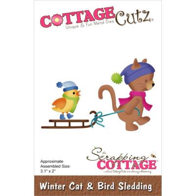 CottageCutz Dies - Winter Cat & Bird Sledding