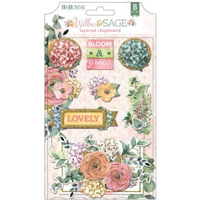 Bo Bunny Willow & Sage Sticker - Layered Chipboard Stickers