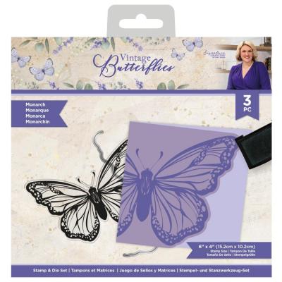Crafter's Companion Vintage Butterflies Stamps & Dies - Monarch