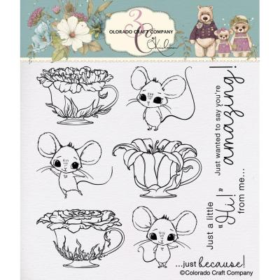 Colorado Craft Company Kris Lauren Clear Stamps - Teacups & Mice