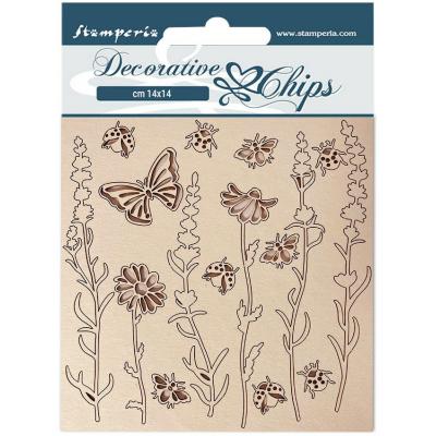 Stamperia Provence Decorative Chips Embellishments - Flowers And Butterflies
