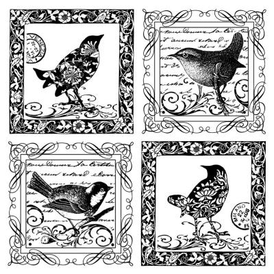 Crafty Individuals Rubber Stamp - Four Little Songbirds