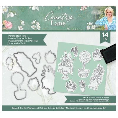 Crafter's Companion Country Lane Stamps & Dies - Perennials In Pots