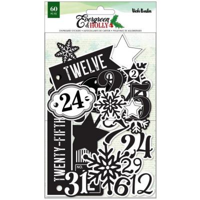 American Crafts Vicki Boutin Evergreen & Holly Sticker - Mixed Chipboard Stickers