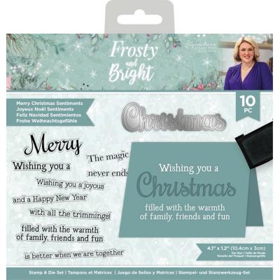 Crafter's Companion Frosty And Bright Stamp & Die - Merry Christmas Sentiments