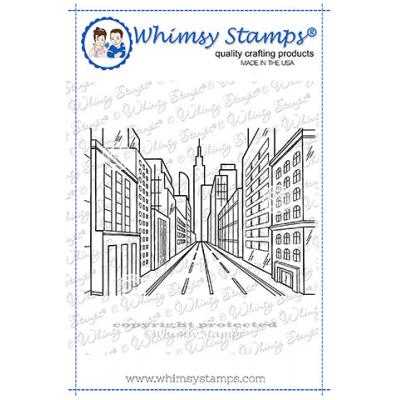 Whimsy Deb Davis Rubber Cling Stamp - City Street Background