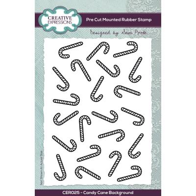 Creative Expressions Sam Poole Rubber Stamp - Candy Cane Background