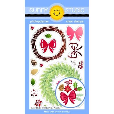 Sunny Studio Clear Stamps - Winter Wreaths
