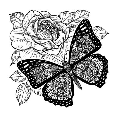 Crafty Individuals Rubber Stamp - Butterfly And Rose