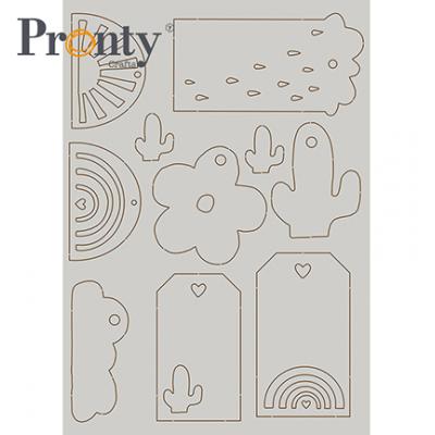 Pronty Grey Chipboard Die Cut - Rainbow & Cactus