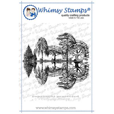Whimsy Deb Davis Rubber Cling Stamp - Reflections Trees