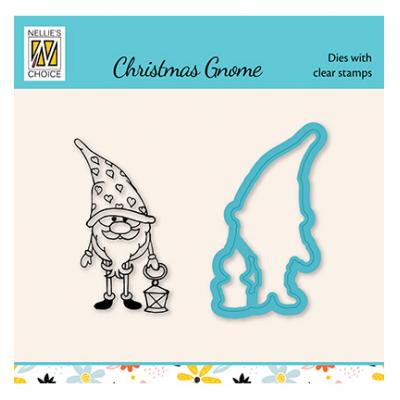 Nellie's Choice Xmas Gnome Clear Stamp und Die - Lantern