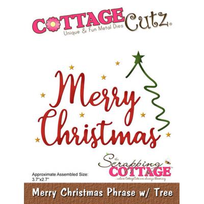 CottageCutz Dies - Merry Christmas Phrase With Tree