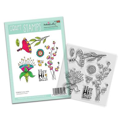 Polkadoodles Funky Flowers Clear Stamps - Hello
