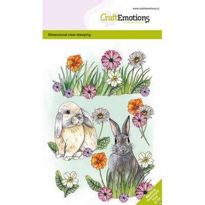 CraftEmotions Clear Stamps - Kaninchen und Blumen