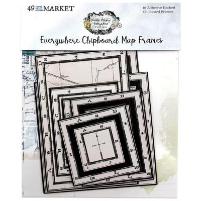 49 And Market Vintage Artistry Everywhere Die Cuts - Chipboard Frame Set Map