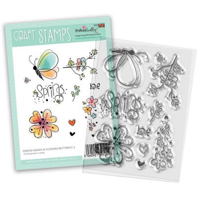 Polkadoodles Funky Flowers Clear Stamps - Hearts And Flowers Butterfly 2