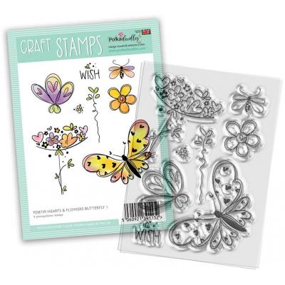 Polkadoodles Funky Flowers Clear Stamps - Hearts And Flowers Butterfly 1