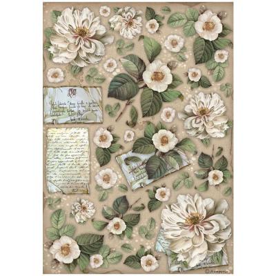 Stamperia Vintage Library Spezialpapier - Flowers And Letters