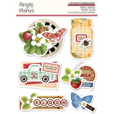 Simple Stories Vintage Berry Fields Stickers - Layered Chipboard