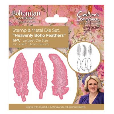 Crafters Companion Bohemian Stamp & Dies - Heavenly Boho Feathers