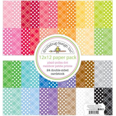 Doodlebug Plaid-Polka Dot Rainbow Designpapier - Petite Prints Pack
