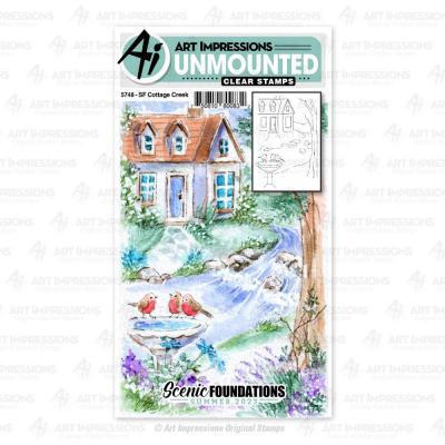 Art Impressions Scenic Foundations Stamps - Cottage By The Creek