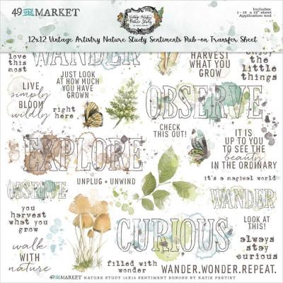 49 and Market Vintage Artistry Nature Study - Sentiments Rub-On Transfer Sheet