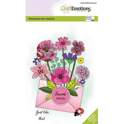 CraftEmotions Stempel - Blumenstrauß im Umschlag und Siegeletikett