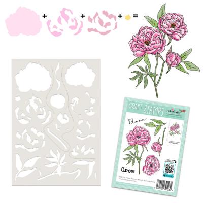Polkadoodles Mixed Flowers Stencil - Bloom & Grow Peony