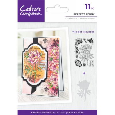 Crafter's Companion Floral Collage Clear Stamp w/ Mask - Perfect Peony
