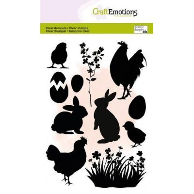 CraftEmotions Stempel - Frühlingssilhouette - Hühner und Hasen