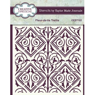 Creative Expressions Taylor Made Journals Stencil - Fleur-de-lis Trellis