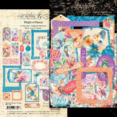 Graphic45 Flight of Fancy - Chipboard Tags & Frames