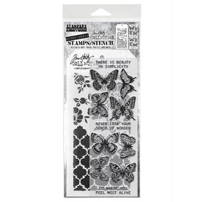 Stampers Anonymous Tim Holtz Clear Stamp and Stencil Set - Mixed Media #44