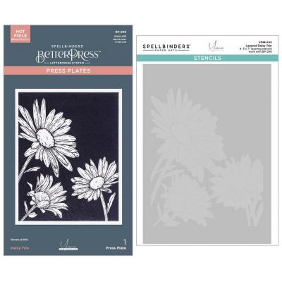 StudioLight BetterPress Plate and Stencil Bundle - Daisy Trio