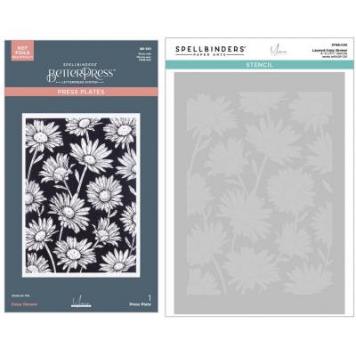 StudioLight BetterPress Plate and Stencil Bundle - Daisy Shower