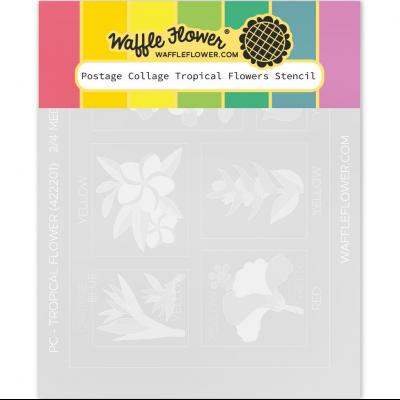 Waffle Flower Coloring Stencil - Postage Collage Tropical Flowers