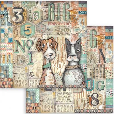 Stamperia Furry Friends Designpapier - Dogs and Numbers