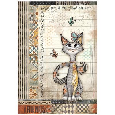 Stamperia Furry Friends Rice Paper - Cat and Butterfly