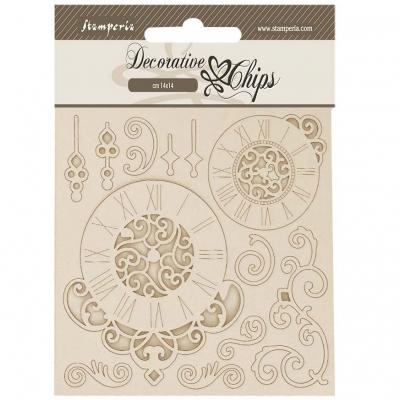 Stamperia Quiet Days Decorative Chips - Clock & Swirls