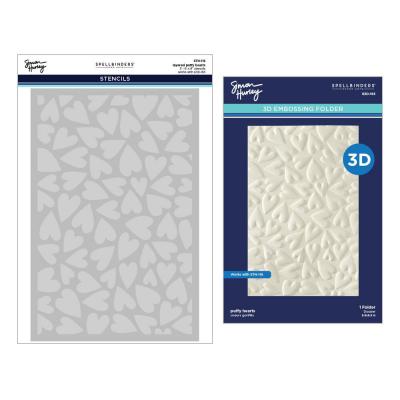 Spellbinders Sending Hugs Embossing Folder & Stencil - Puffy Hearts