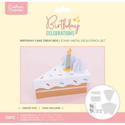 Crafter's Companion Birthday Celebrations Stencil + Stamps+ Dies - Birthday Cake Treat Box