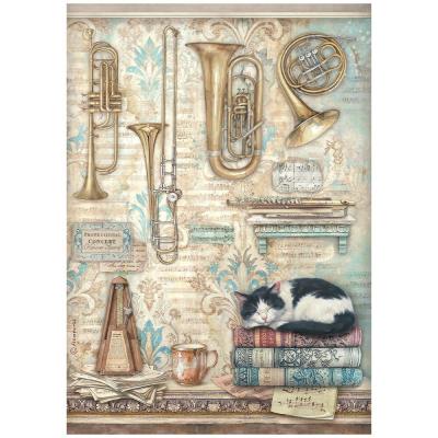Stamperia Symphony Rice Paper - Trumpets And Cat
