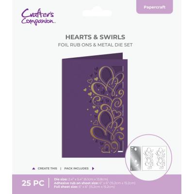 Crafter's Companion Cut In Edge Foil, Rub Ons & Metal Die - Hearts & Swirls
